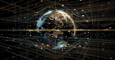 Wall Mural - global network expanding. planet earth covered with fiber optics. technology related 3d illustration