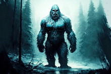 Huge Shaggy Monster Bigfoot Stands In Middle Of Forest
