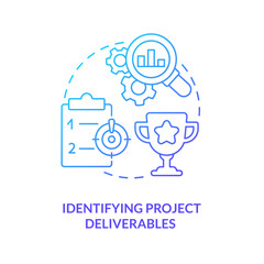 Wall Mural - Identifying project deliverables blue gradient concept icon. Predict results. Work planning stage abstract idea thin line illustration. Isolated outline drawing. Myriad Pro-Bold font used