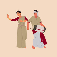 Wall Mural - Assamese couple vector, illustration celebrating Indian festival 