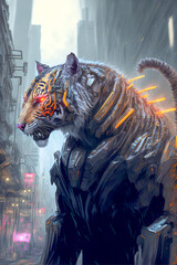 Wall Mural - steampunk tiger with glasses