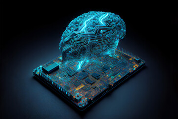 Wall Mural - intelligent thinking showing the concept of a neural brain network of a semiconductor processor prin