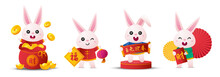 2023 Chinese New Year With Cute Rabbit In Different Wishing Pose. (Translation: Welcome The New Year With Jade Rabbit)