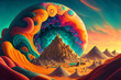 fantastical planet with swirling clouds and colorful landscapes. Generative AI	