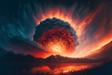 Canvas Print - planet explode and now the sky. Generative AI