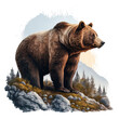 grizzly brown bear in the wilderness visualization on isolated background