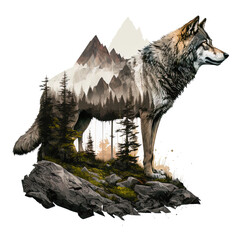 Naklejka na meble wolf in the wilderness visualization on isolated background