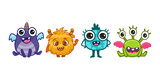 Fototapeta  - Set of cute cartoon monsters.Funny characters on white background.Icon monster.Alien.Vector