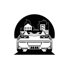 Wall Mural - Illustration silhouette sport car with city building vector