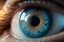 Human Blue Eye Realistic Beautiful Closeup Zoom, Created By Generative AI.