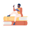 © IMGvisualsCharacters - Male student flat concept vector illustration. Editable 2D cartoon characters on white for web design. Reading book. Learning literature creative idea for website, mobile, presentation