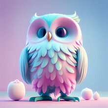 Cute Owl With Cupcakes, Pink, Pastel, Muted Colors, Lovely, Shy, Sweet, Love, Generative AI