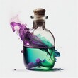 Mystical magic potion in a bottle isolated on a white background