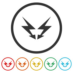 Sticker -  Lightning bolt logo. Set icons in color circle buttons