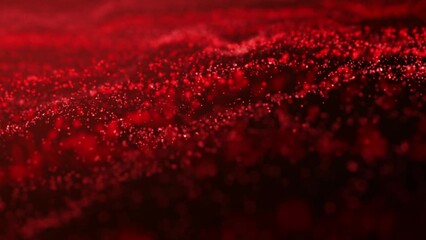 Abstract red particle wave and light abstract background ,animation cyber or technology bokeh background.