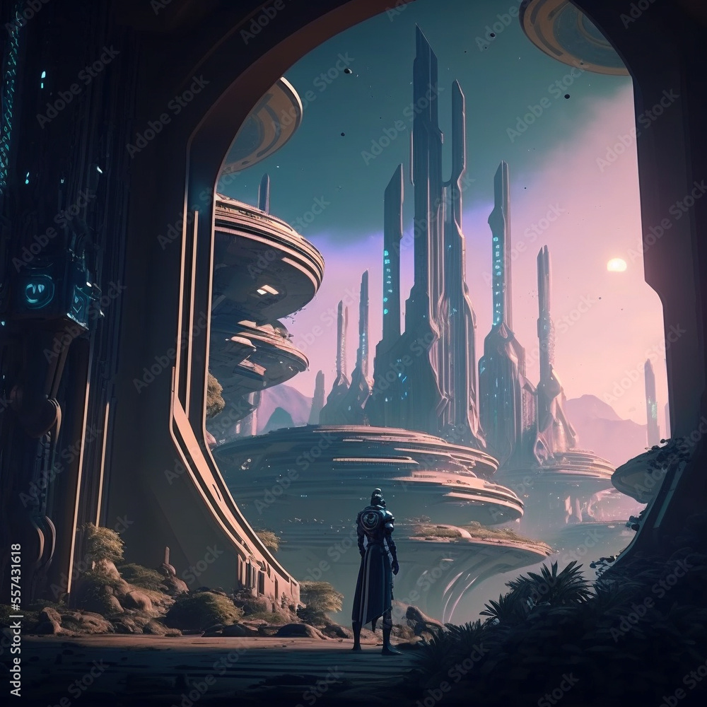 Stock-Illustration „Ai generated art of a futuristic sophisticated city ...