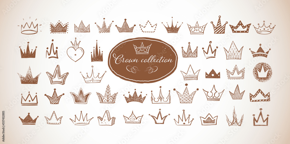 Collection of doodle crowns in vintage style. Vector sketch ...