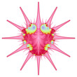 Spiky Cartoon Bug in Red Pink Blue and Yellow