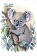cute koala in the nature watercolor illustration