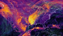 Satellite Weather Map Over North America Overlayed With Wind Streamlines. Satellite Data Provided By EUMETSAT.