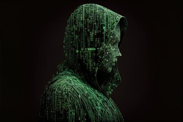 Person made of colorful data in the virtual reality metaverse created by generative AI. Digital image made to represent futuristic technologies.