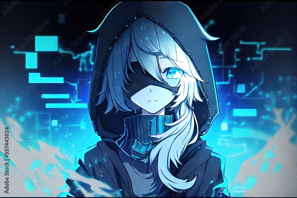 Female hacker. Cyberpunk techie with modern anime style to look like ...