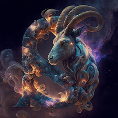 capricorn sign,sign, zodiac, cosmos,neon, capricorn, ai generated