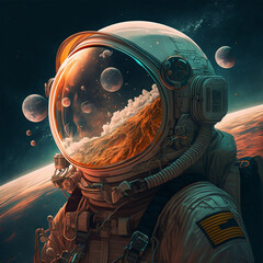 Astronaut, moon, and galaxy background, moon landscape, space wallpaper, cosmic art