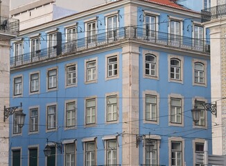 Wall Mural - Sky blue stone building in Lisbon, Portugal