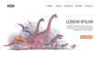Group of dinosaurs. T rex, brachiosaurus, pteranodon and triceratops. Jurassic animals. Children toys, attraction and entertainment park. Design for poster, banner, website. Cartoon illustration