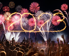 Canvas Print - crowd watching fireworks on New Year eve