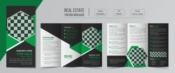 Wall Mural - Real estate trifold brochure template design, a4 size horizontal trifold brochure design