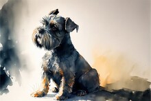 Stunning Schnauzer Dog Watercolor Illustration Made With Generative AI
