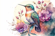 Stunning Hummingbird Watercolor Illustration Made With Generative AI
