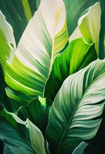 Green Leaves Background Texture Oil Paint, Generative Ai