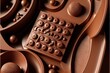 a chocolate tray with chocolates and chocolate spoons on it and a chocolate molder on the side.
