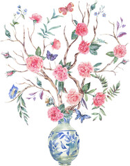 Leinwandbilder - Watercolor bouquet of flowers in vase transparent png