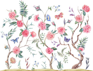Leinwandbilder - Watercolor spring tree floral background, transparent png