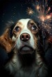 Scared little dog is crying because he is scared from fireworks blasting , Ai Generative