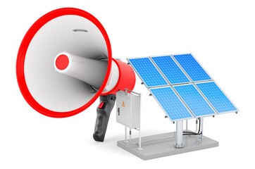 Wall Mural - Megaphone with Solar panel, 3D rendering