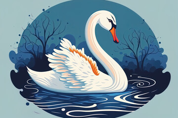 Sticker - Swan cartoon bird image in a cute style. Generative AI