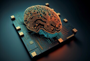 illustration, brain of a digital system, science and technology, 3D illustratio..