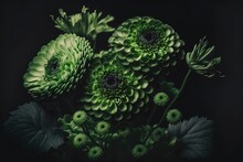 A Close Up Of A Bunch Of Green Flowers. Art. Generative AI.