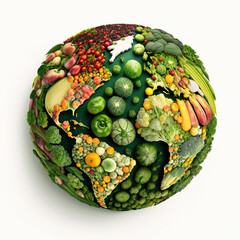 planet earth made with fruits and vegetables