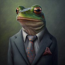 Vintage Portrait Of A Frog With Professional Sack As A Lawyer