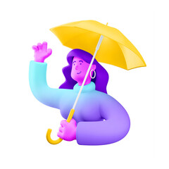 Sticker - 3d illustration. Cartoon girl 3d character with umbrella. The concept of protection and security