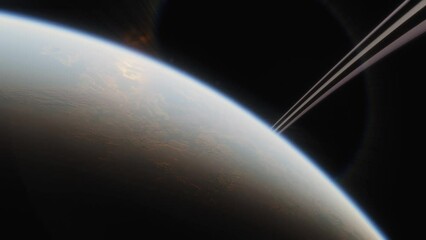 Wall Mural - Alien exoplanet in another solar system. 3d animation of planet in space. Planet in a distant galaxy