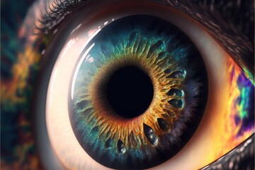 Wall Mural - 4K resolution or higher, close up very detailed of a multicolor eye. Generative AI Technology