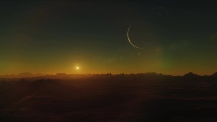 Wall Mural - Rocky surface of an alien planet. Lifeless landscapes on another planet. Alien exoplanet in another solar system. 3d animation of planet in space.