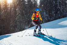 woman alpine skier wearing skis, Generative AI	